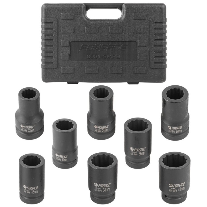 Hatrészes ütvecsavarozó készlet, Forsage, fém, 22-41 mm