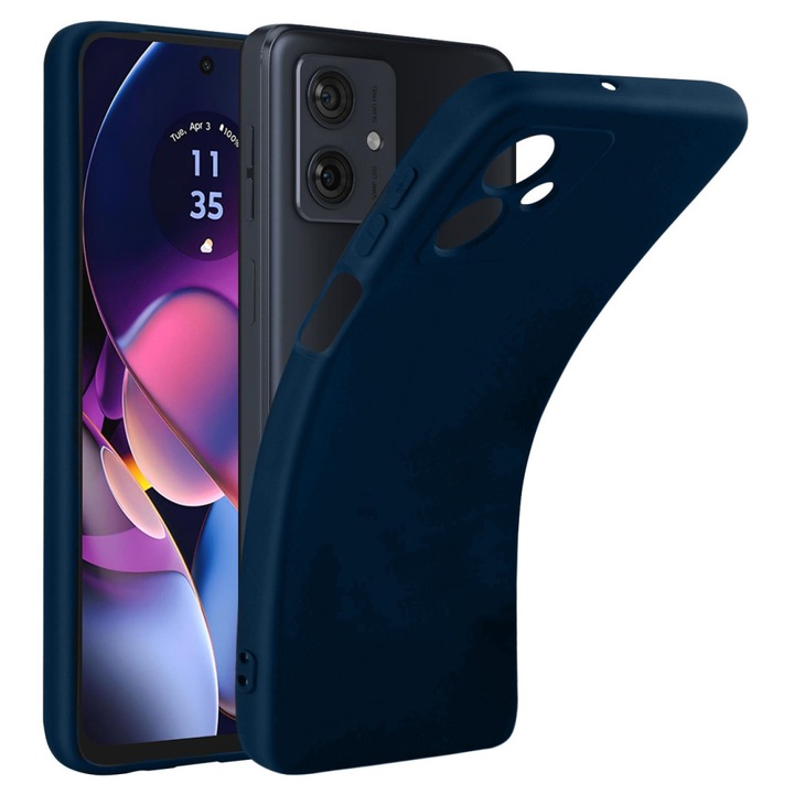 Motorola Moto G54 5G kompatibilis szilikon hátlaptok, velúr belsővel, matt, sötétkék, Silicon