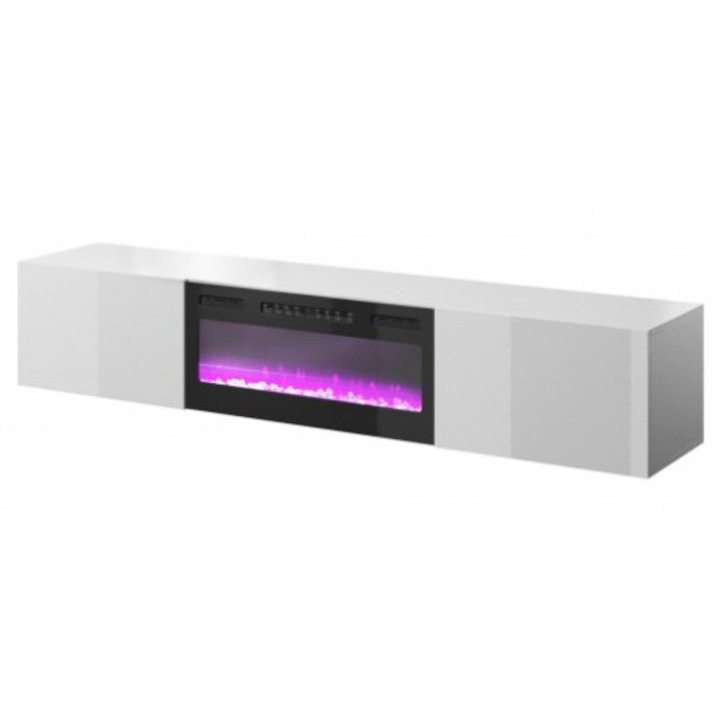 Comoda TV, Cama Meble, Semineu electric, PAL/MDF, 200x40x37 cm, Alb