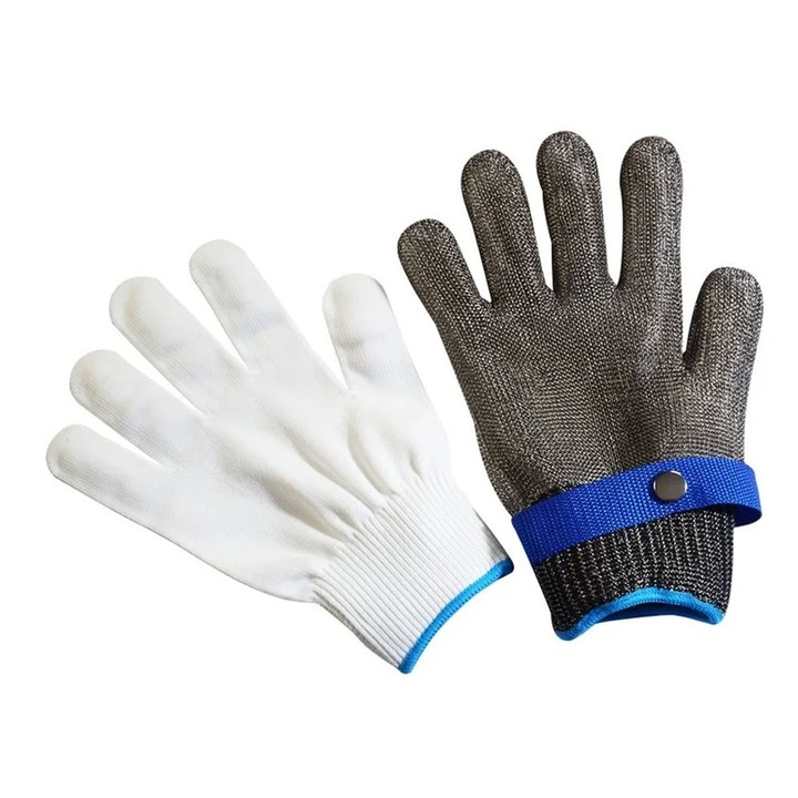 Ръкавица против порязване, Axroad Mall, A9, Устойчива на износване, Лесна за почистване, За рязане на месо, белене на стриди, нарязване на зеленчуци на кубчета, Размер L, Неръждаема стомана/найлон, 24,5 см, Многоцветен