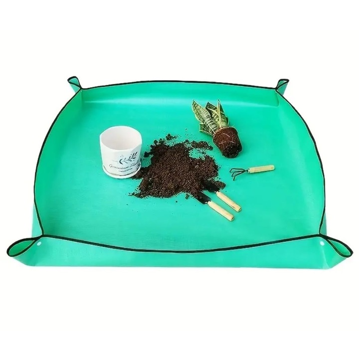 Covoras pentru plantarea si replantare plantelor in ghivece, impermeabil, 100cm x 100 cm, verde