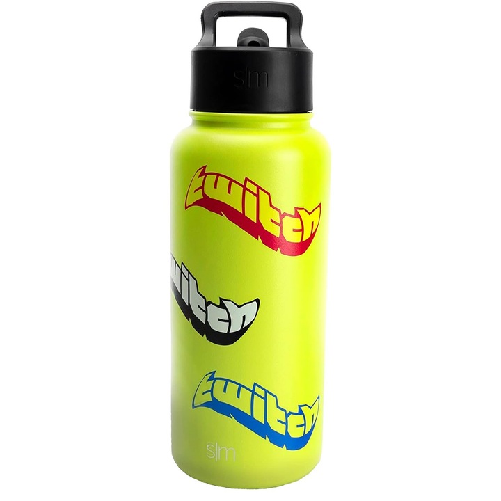 Sticla Termos din inox, capac cu pai si maner, 900ml, Design Fresh Green, Verde