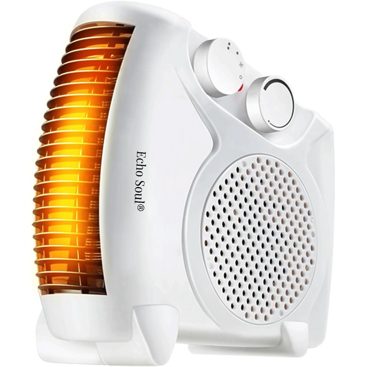 Aeroterma electrica Echo Soul®️, portabil, cu 2 trepte de caldura, ventilator, termostat reglabil si sistem de protectie la supraincalzire, utilizare verticala sau orizontala, 1000 W, 2000 W, 2 kW