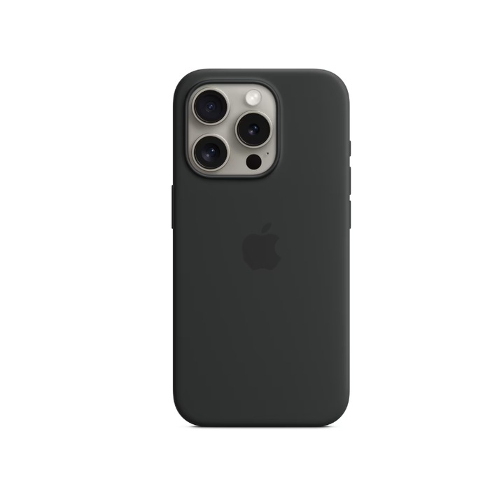 iPhone 15 Pro-val kompatibilis Apple védőtok, MagSafe Case, szilikon, fekete