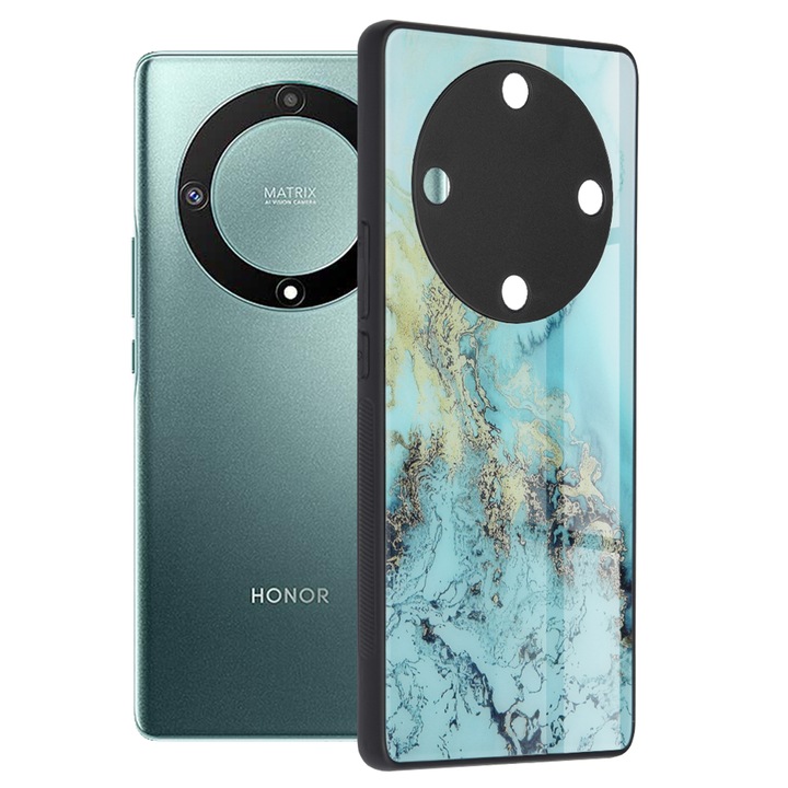Защитен калъф за телефон Glaze със стъклен гръб, ярко оцветен печат, съвместим с Honor Magic5 Lite, Blue Ocean