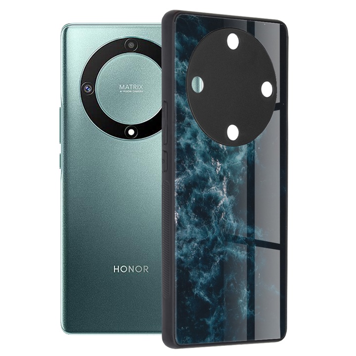 Защитен калъф за телефон Glaze със стъклен гръб, ярко оцветен печат, съвместим с Honor Magic5 Lite, Blue Nebula
