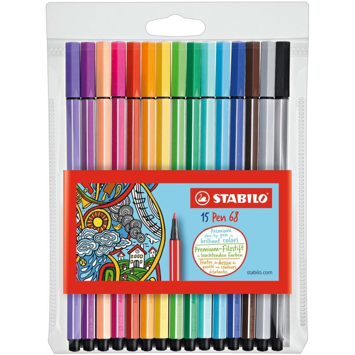 Set carioci, Stabilo, Pen 68 10+5 neon ST6815-2, 15 culori