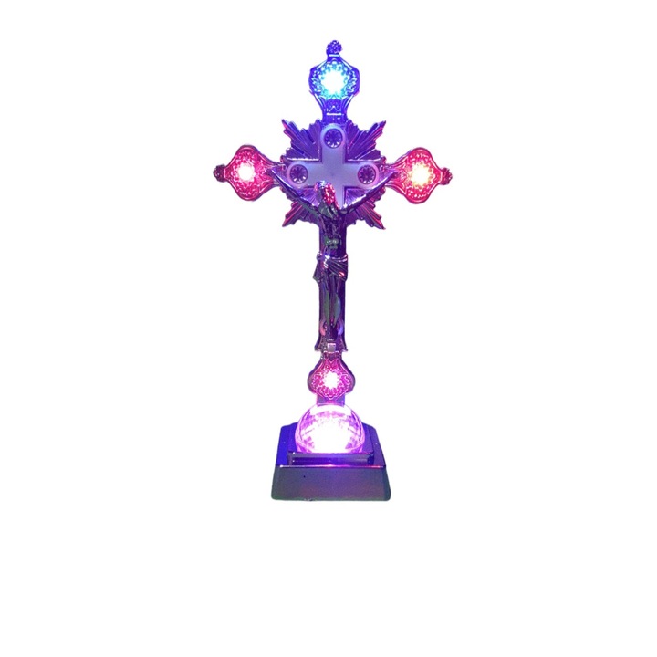 Cruce plastic cu beculete - argintiu deschis- 28 cm*15