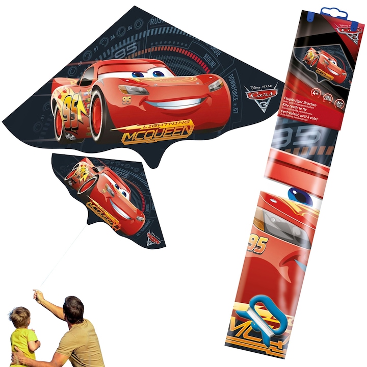 Zmeu Pentru Copii, Cu Personajul Fulger McQueen Din Masini, Disney/Pixar, Dimensiuni 115x63 cm, Usor De Inaltat, Design Atractiv Pentru Fani, Cadoul Perfect, Culoare Rosu/Negru