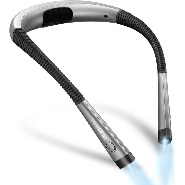 Lampa De Gat Pentru Citit Techone® Pro Reader, 2 x LED Super Bright, 3 Culori, Rece, Cald, Neutru, 6 Nivele Intensitate, 80 De Ore, Acumulator 1000 mAh, 0% Lumina Albastra, Negru