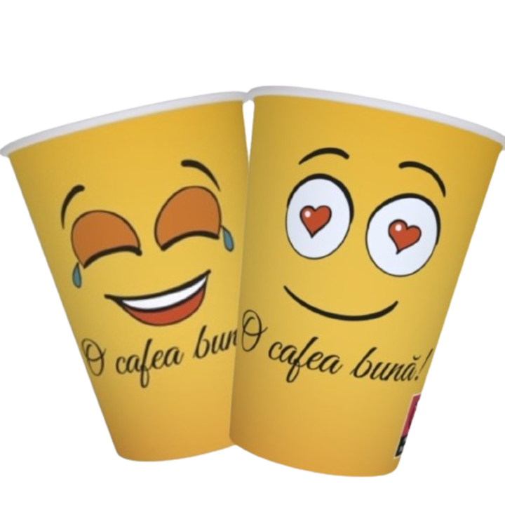 Set 50 bucati, Pahare carton, pentru cafea, imprimate 7oz, 200ml