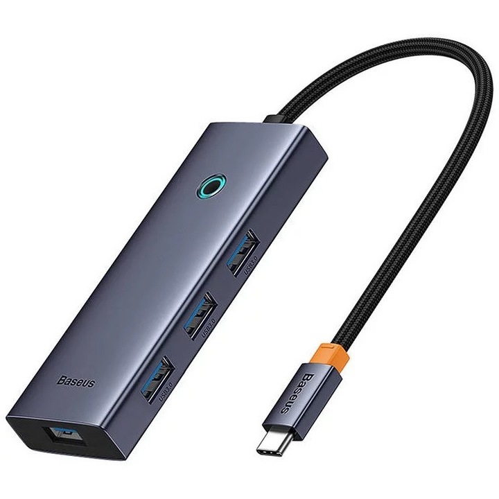 Хъб Baseus UltraJoy 6-в-1, USB-C към HDMI4K@60Hz, 4xUSB 3.0, 1xPD, 100W, сив