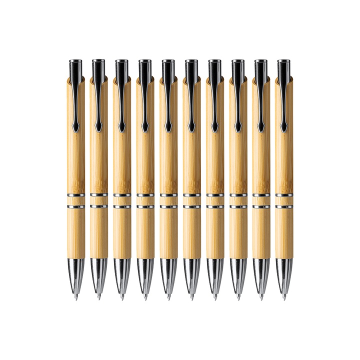 Bambusz testű toll, Besky, króm bevonat, kék tinta, 10 db