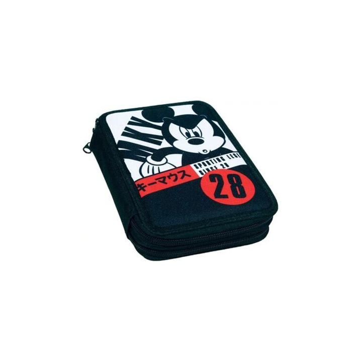 Beépített tolltartó, Mickey egér, 2 rekesszel, MYK 28, fekete, 27 darab