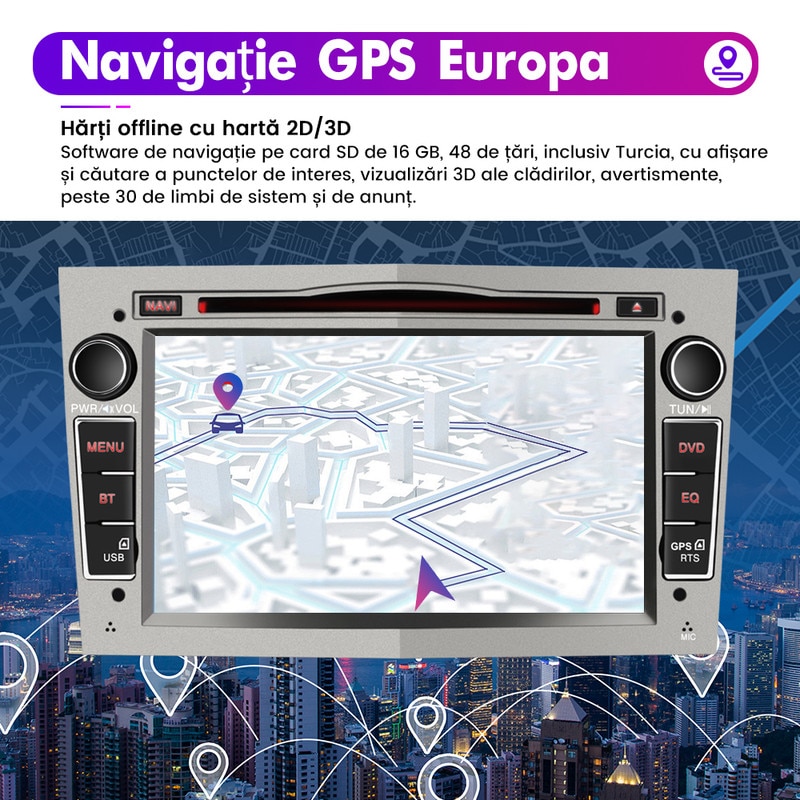 Radio pentru Opel, AWESAFE, Functie navigatie GPS, Bluetooth