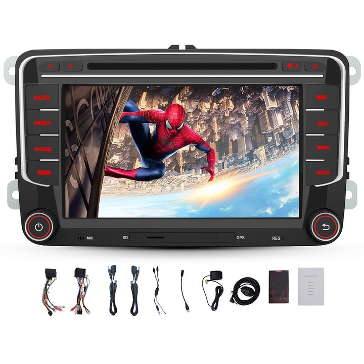 Radio pentru VW/Golf/Seat/Skoda, AWESAFE, Functie navigatie GPS, Bluetooth, Mirrorlink, Control pe volan, CD/USB/SD, Sistem Windows, Ecran tactil 7 inch, Radio auto 2 Din