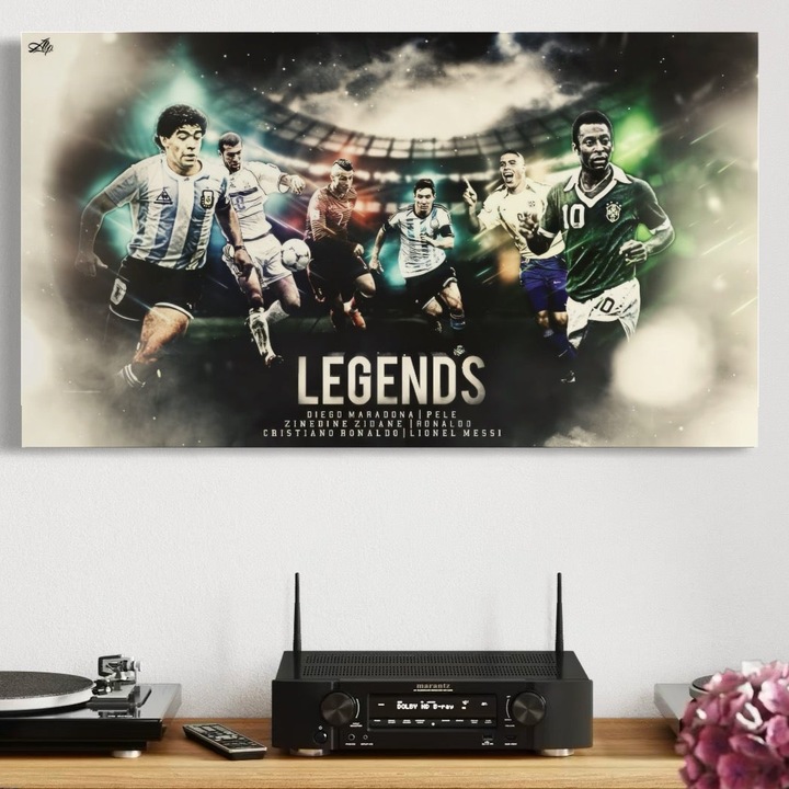 Tablou Canvas Premium, LuxCanva® C1031, Legende Ale Fotbalului, 80 X 140 CM, Panza Bumbac 100% 400g/m2, Sasiu Lemn, Maradona, Pele, Ronaldo, CR7, Messi, Zidane, Legende, Game Room, Bar, Relaxare, Culori Vibrante