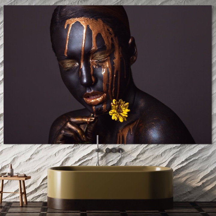 Премиум картина върху платно, LuxCanva® A1359, Момичето от шоколада, 100 X 150 см, 100% памучно платно 400 г/м2, дървена рамка, шоколад, цвете, спалня, жена, хол, ярки цветове