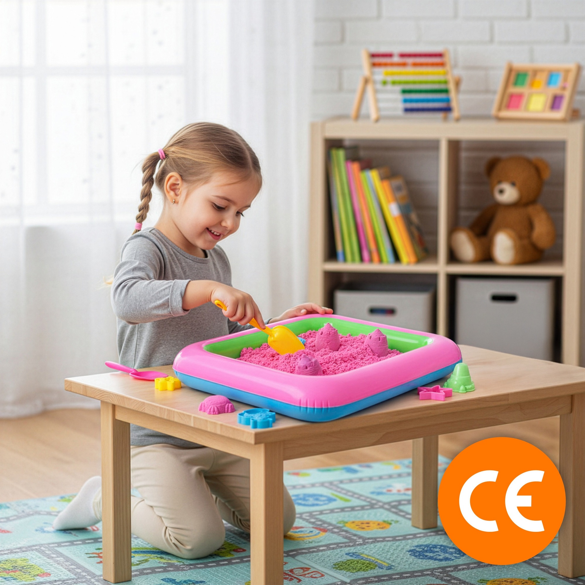 Set Nisip Kinetic XXL EVI Kids, 5 kg, 5 Culori, Piscina Gonflabila