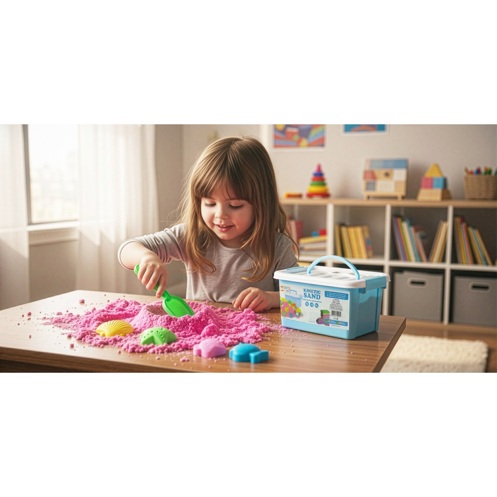 Set Nisip Kinetic XXL EVI Kids, 5 kg, 5 Culori, Piscina Gonflabila