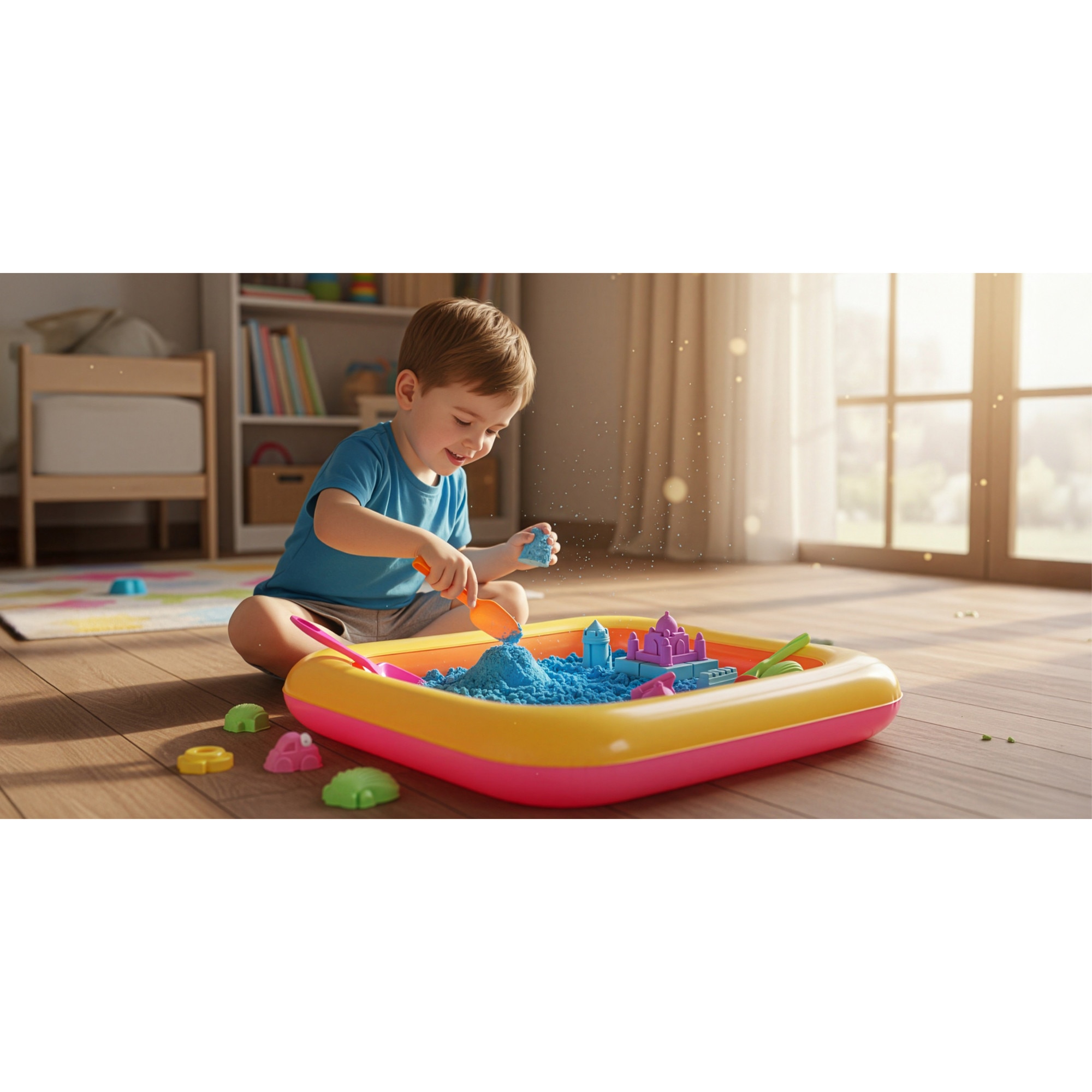 Set Nisip Kinetic XXL EVI Kids, 5 kg, 5 Culori, Piscina Gonflabila