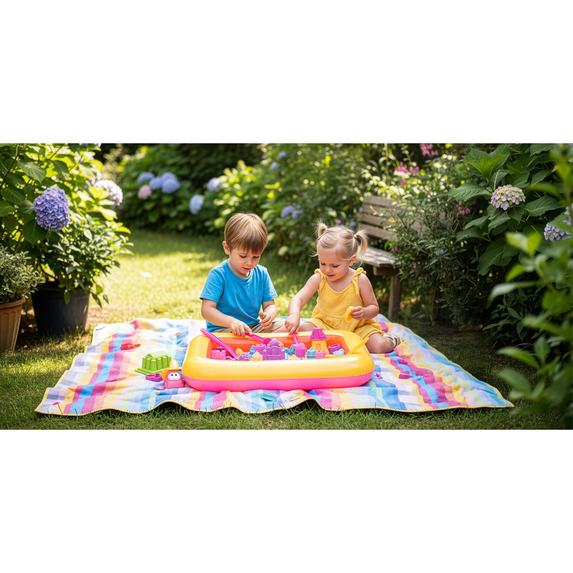 Set Nisip Kinetic XXL EVI Kids, 5 kg, 5 Culori, Piscina Gonflabila