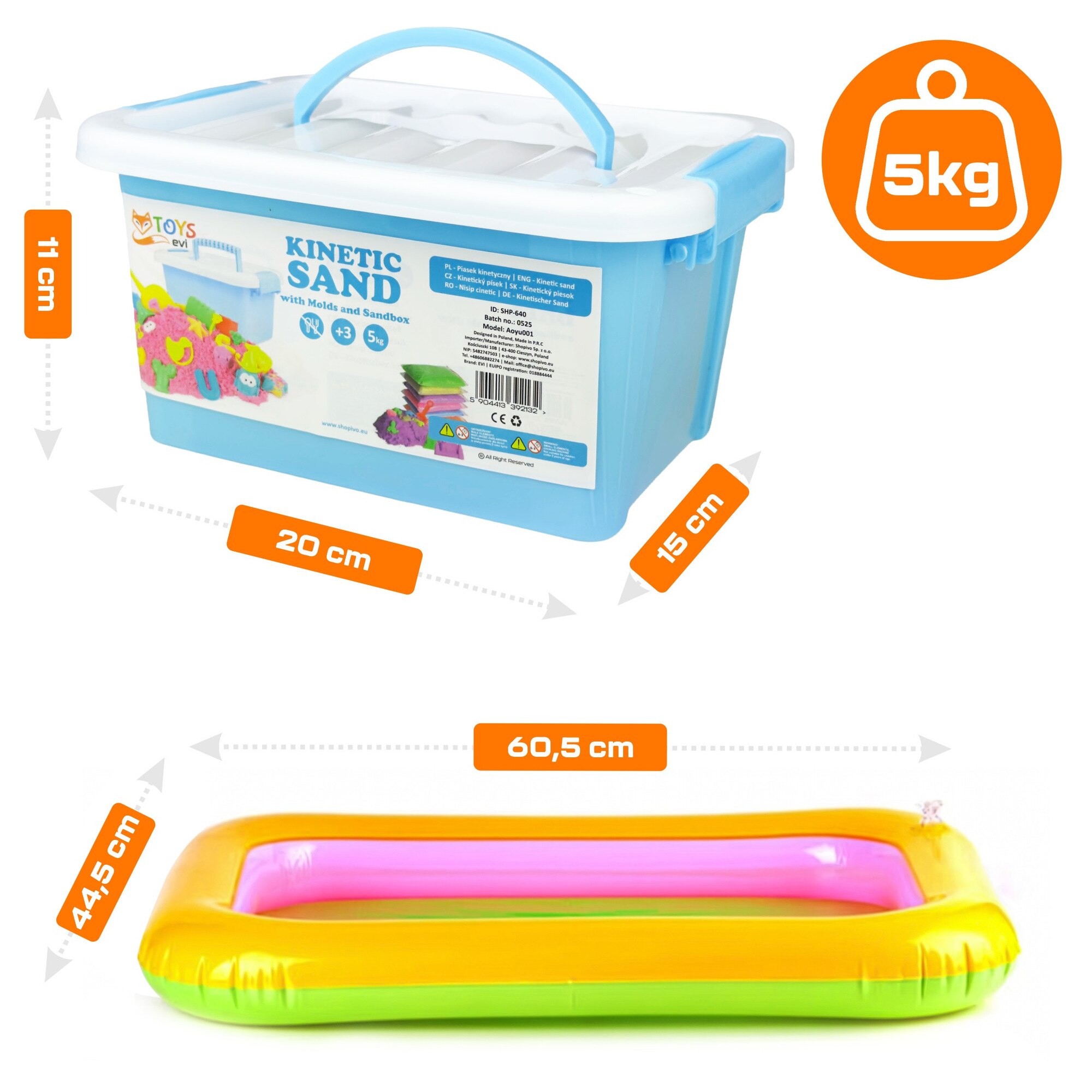 Set Nisip Kinetic XXL EVI Kids, 5 kg, 5 Culori, Piscina Gonflabila