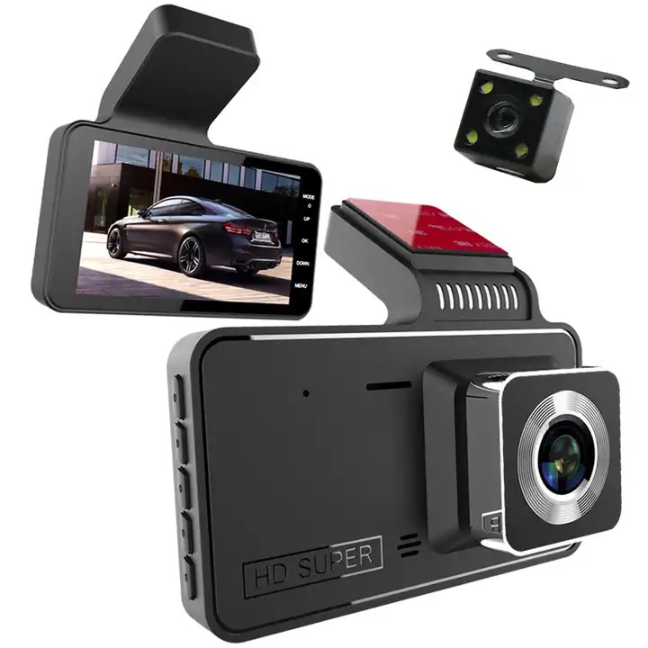 Двойна камера за кола, предна и задна, V1, Full HD, LCD екран 4", аудио-видео запис, широкоъгълен 170°, G сензор, слот за SD карта