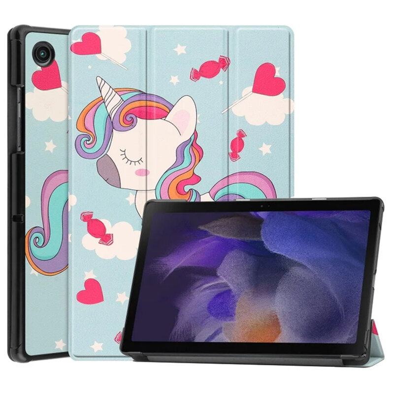 Husa de protectie flip cover pentru tableta compatibila cu Samsung Galaxy Tab A8 2021, 10.5", FoldPro, piele ecologica, model unicorn, Multicolor