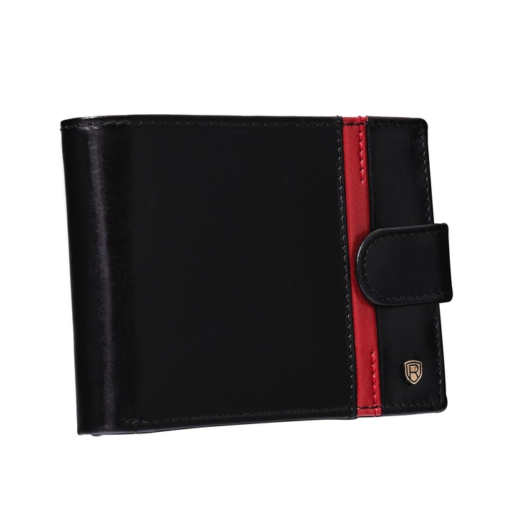 Portofel barbatesc din piele naturala, negru, Rovicky n61l-rvtp, 9, 5 x 12, 5 x 2, 5 cm
