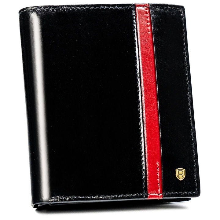 Portofel femei, Rovicky, model delicat, piele naturala, Protectie RFID, 12.5x11 cm, Negru