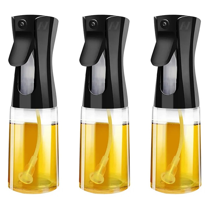 Set 3 pulverizatoare pentru Ulei sau alte lichide Aurov®, multifunctional, capacitatea 230 ml, Material Sticla si PVC, Negru