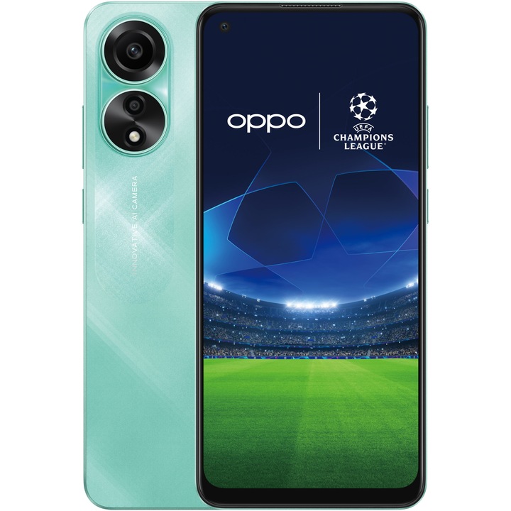 Telefon mobil OPPO A78 UEFA Champions League Edition, Dual SIM, 128GB, 8GB RAM, 4G, Aqua Green
