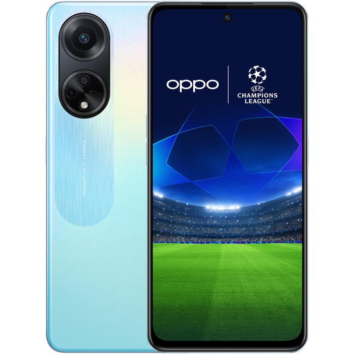 Telefon mobil OPPO A98 UEFA Champions League Edition, Dual SIM, 256GB, 8GB RAM, 5G, Dreamy Blue