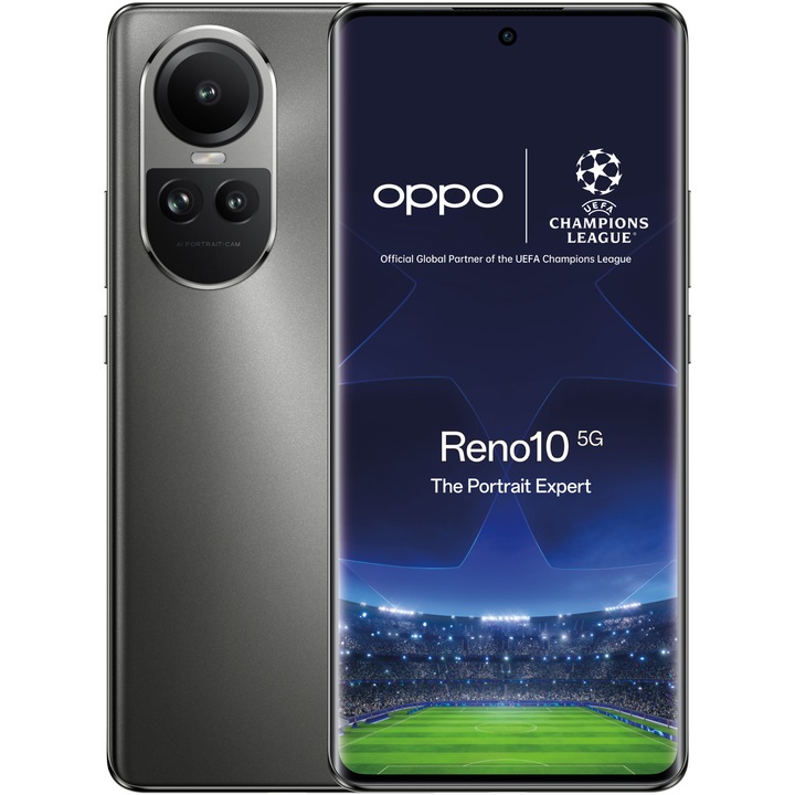 Telefon mobil OPPO Reno10 UEFA Champions League Edition, Dual SIM, 256GB, 8GB RAM, 5G, Silvery Grey