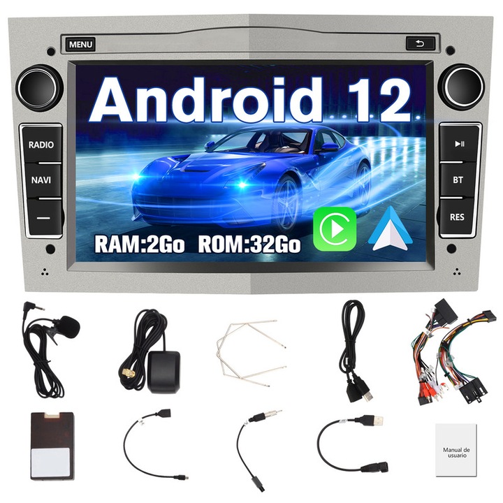 Navigatie Opel Corsa, Astra, Zafira, Meriva, AWESAFE, 2GB+32GB, Ecran tactil 7 inch, Carplay, Android Auto, Bluetooth, Control pe volan, DSP, Gri
