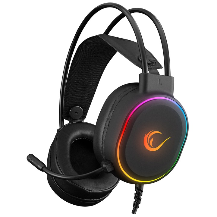 Геймърски слушалки Rampage ROGUE, Virtual 7.1 съраунд, RGB осветление, USB, черни