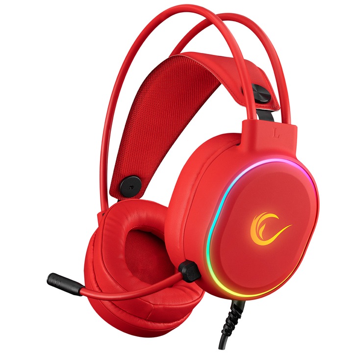 Геймърски слушалки Rampage ROGUE, Virtual 7.1 surround, RGB осветление, USB, Червени