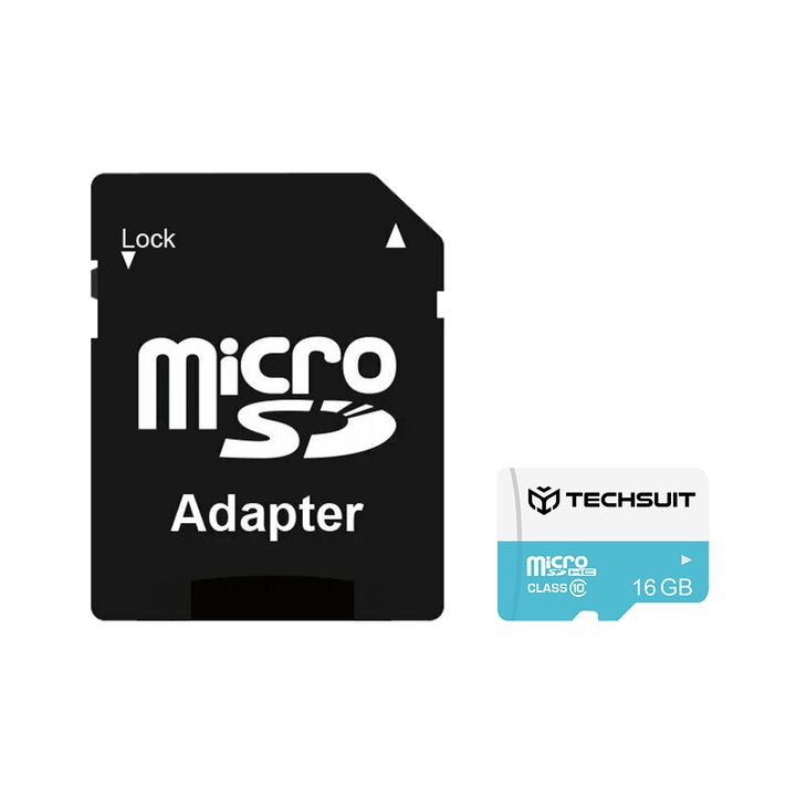 Карта памет MicroSDHC 16GB + адаптер, Techsuit, черна
