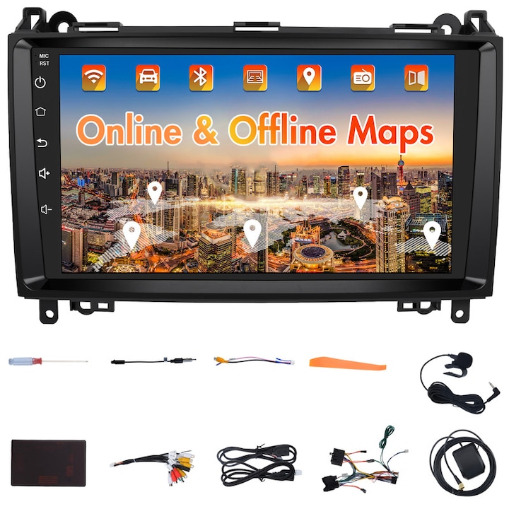 Navigatie Pentru Mercedes Benz Clasa A W169/Clasa B W245/Viano/Vito W639/Sprinter, Android 12, 2+32G, Ecran tactil 9 inch, CarPlay, Android Auto, Bluetooth, WiFi