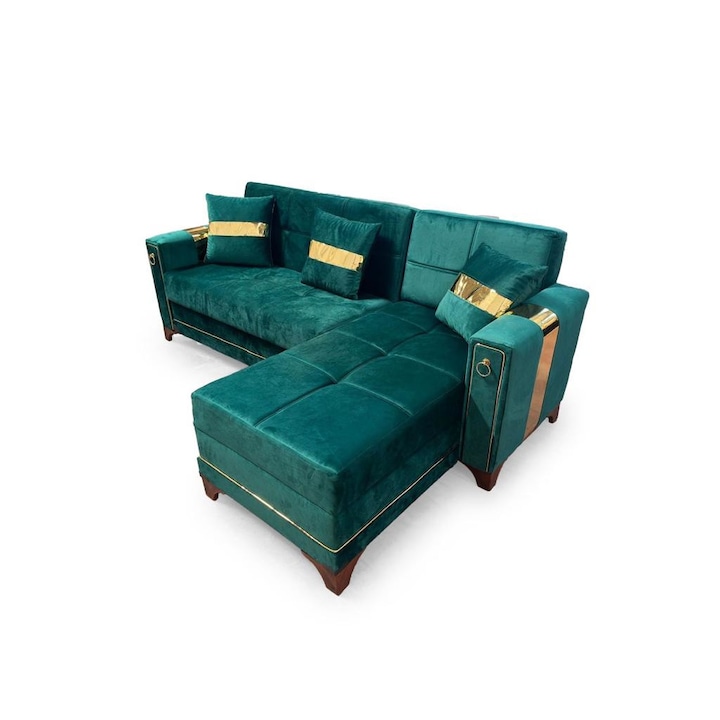 Coltar extensibila cu lada de depozitare genova 238x150x92 cm tip 1 globalmobila verde smarald textil