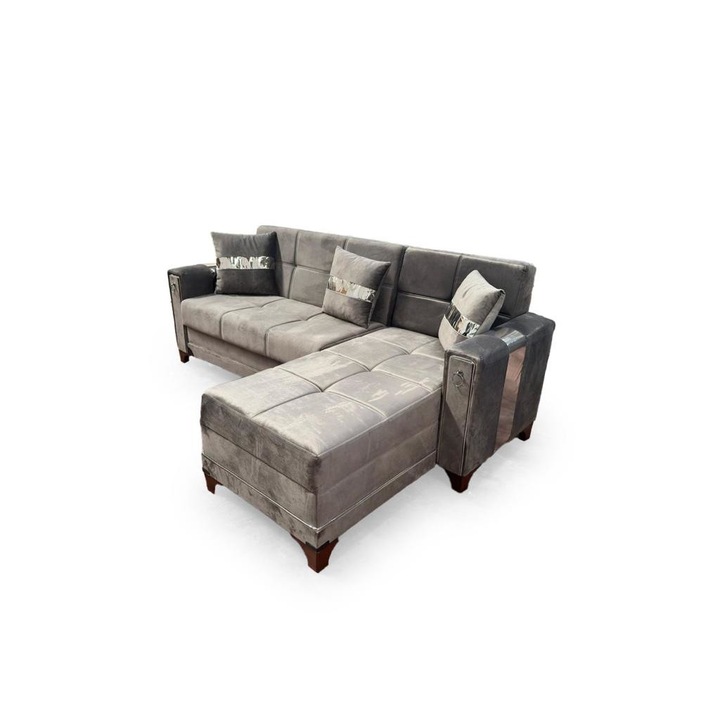 Coltar extensibila cu lada de depozitare genova 238x150x92 tip 4 cm globalmobila gri textil