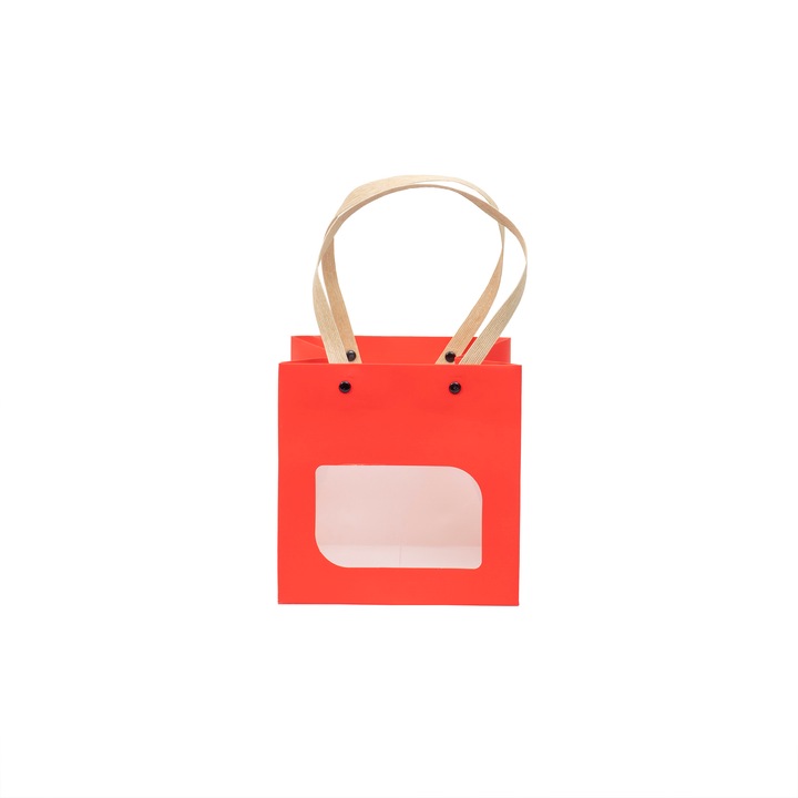 Подаръчна картонена торба с прозорец, червен цвят, 10/компл., 16x16x16 см, BSP / SL369_RS