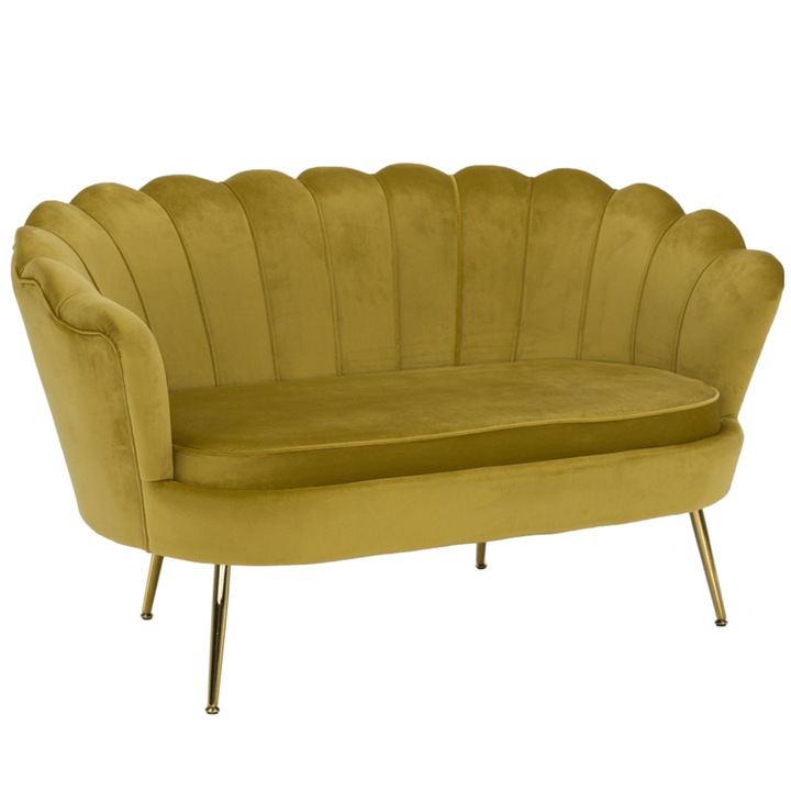 Banca catifea galben mustar crom auriu Noblin 135x75x78 cm