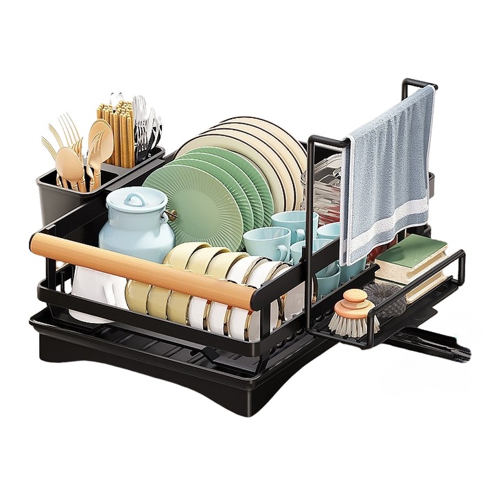 Scurgator vase cu suport scurgere automata, NEVERMORE, 40 x 30 x 13.5 cm, Negru