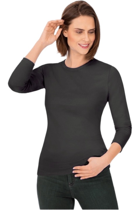 Дамска блуза StarFashion с дълъг ръкав тип чантичка с обло деколте, Антрацитно сиво