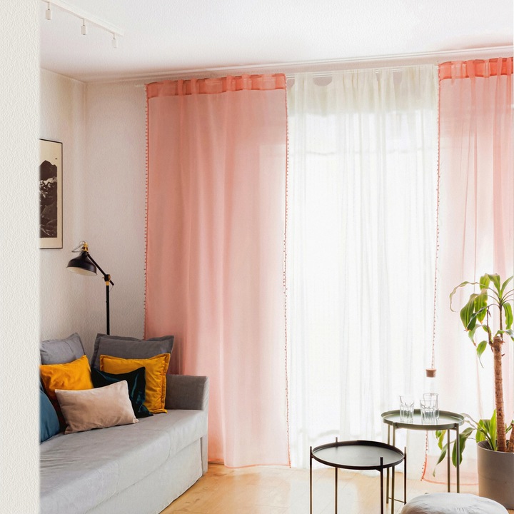 Függöny pomponokkal ADI rózsaszín 140x250 cm HOMLA
