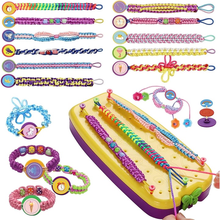 Комплект за изработка на гривни за приятелство, 8-12 години, Многоцветни