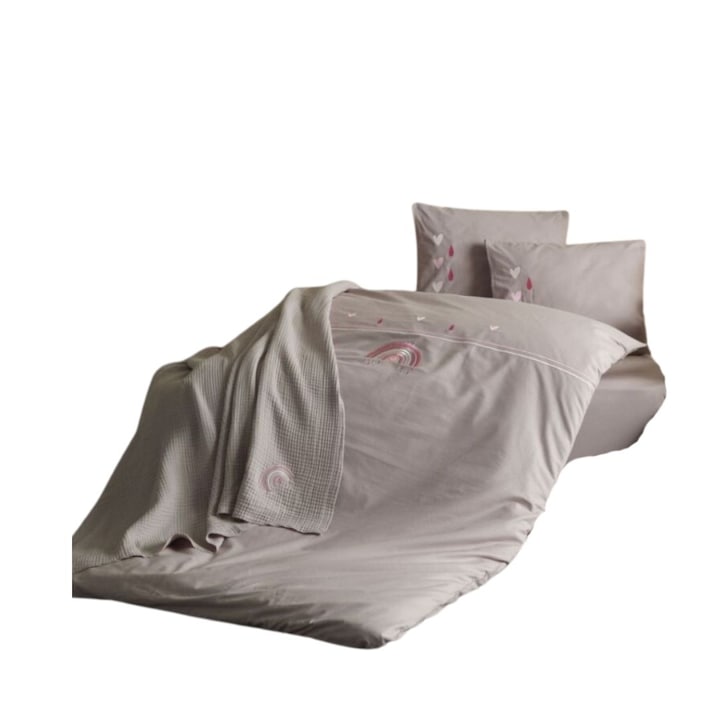 Baba ágynemű készlet - ágynemű és muszlin takaró dombornyomott hímzéssel, 100% ranforce pamut, 5 db, 120x160 cm, Class Home Collection, Szivárványbarna