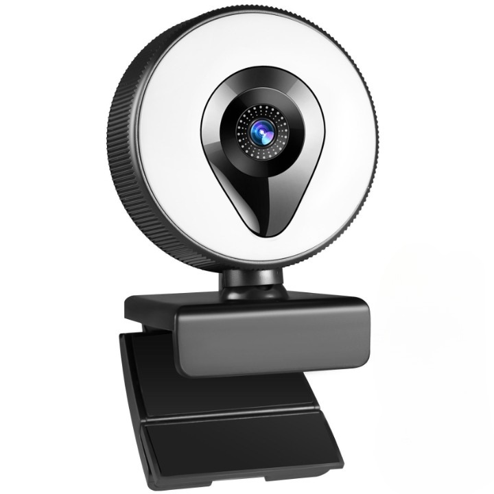 Webcam 4K Full HD, IMODIX®, 8 Milioane De Pixeli, 3 Tipuri De Lumina, Microfon Cu Reducere Zgomot De Fundal, Auto-Focus, Corectie Automata De Culoare, Unghi De Filmare De 110°, Trepied, Luminozitate Reglabila, Design Water Drop, Negru